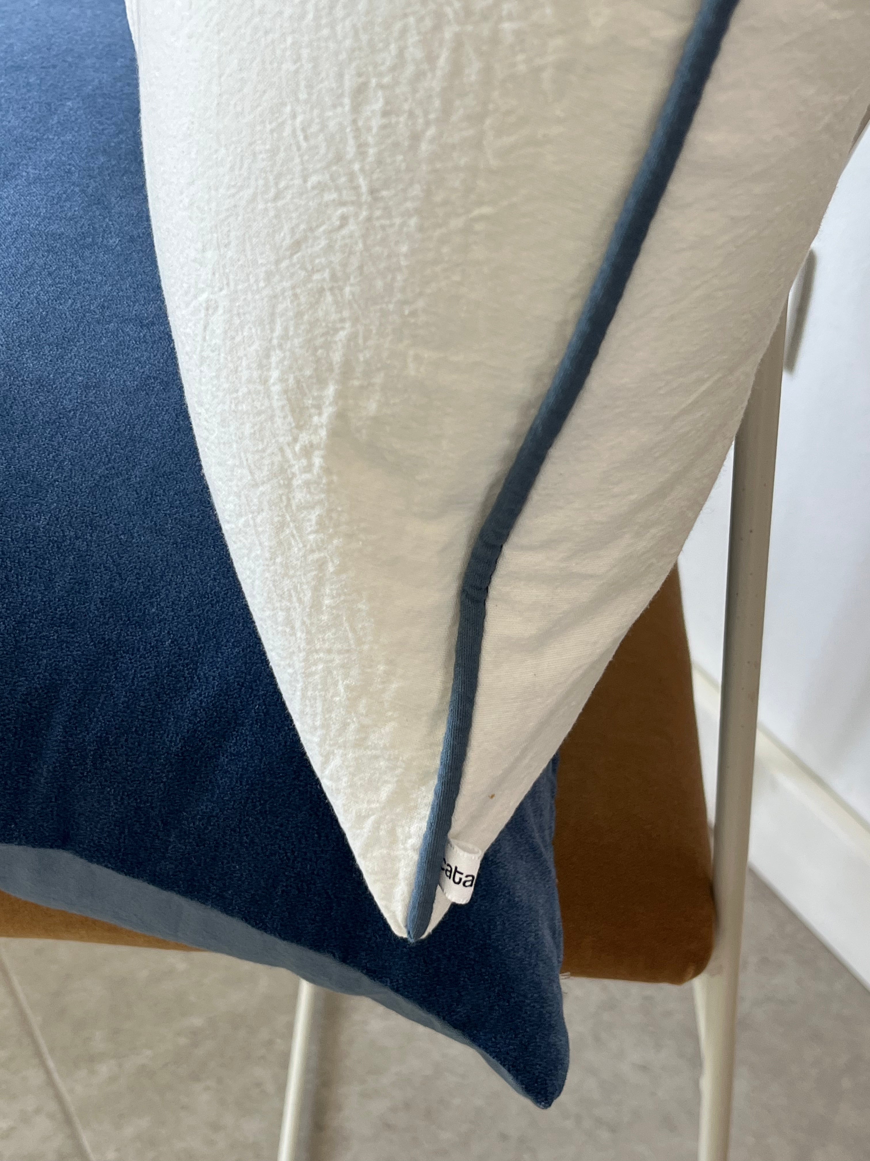 Almohadón Tusor Off White / Azul • 50x70 cm