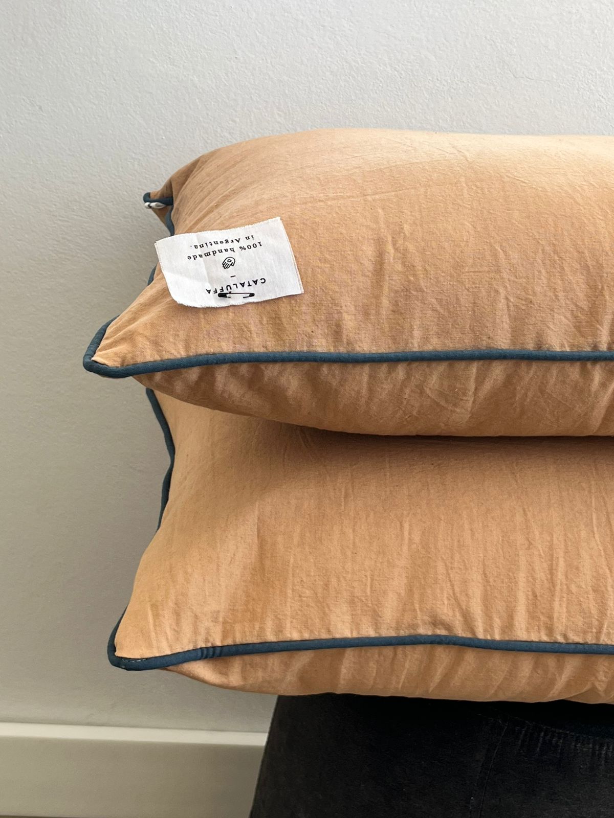 Almohadón Tusor Nude / Azul • 50x70 cm